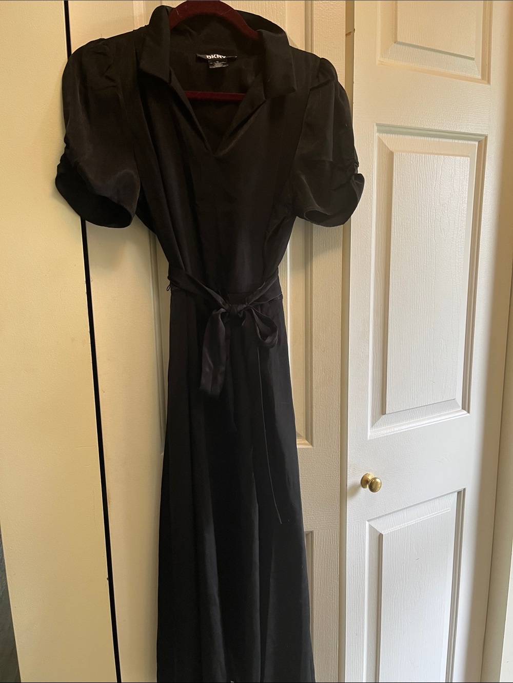 Dkny Black Satin-Look Maxi Dress with Tie Waist
